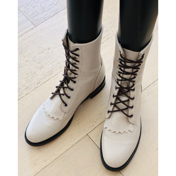 Justin Boots Shoes - JUSTIN USA Western Kiltie Lace Up Leather Work Roper Boots Size 6 High Top Shoes